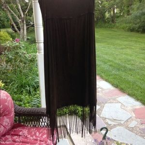 Brown High low skirt with long fringe